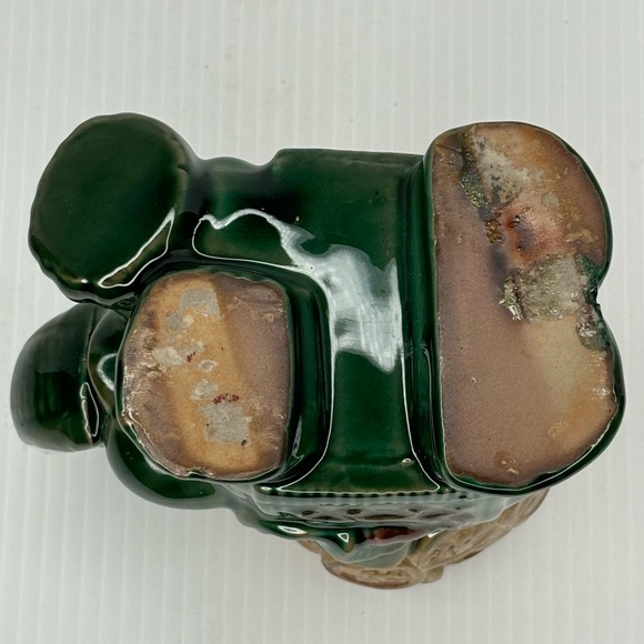 Good Luck Forest green Trunk Up Elephant With beige Coin Basket Planter 5” - Picture 6 of 9